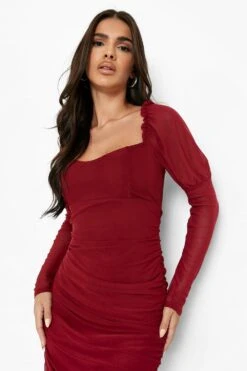 Vestito Maxi In Rete Con Scollo Quadrato E Ruches -Negozio al dettaglio Vestiti fzz40385 wine xl 3