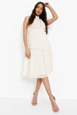 Vestito Midi In Rete Plumetis Con Pieghe E Fondo Sceso -Negozio al dettaglio Vestiti fzz40508 ivory xl 2