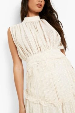 Vestito Midi In Rete Plumetis Con Pieghe E Fondo Sceso -Negozio al dettaglio Vestiti fzz40508 ivory xl 3