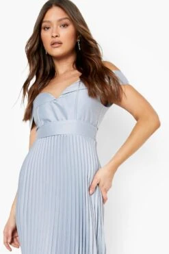 Vestito Maxi In Raso Con Pieghe E Scollo Bardot -Negozio al dettaglio Vestiti fzz40513 grey xl 3