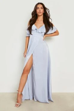 Vestito Maxi A Incrocio In Raso Martellato Con Spalle Scoperte