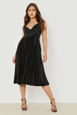 Vestito Midi In Raso A Pieghe Con Dettagli Attorcigliati