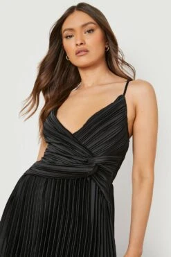 Vestito Midi In Raso A Pieghe Con Dettagli Attorcigliati -Negozio al dettaglio Vestiti fzz40543 black xl 3