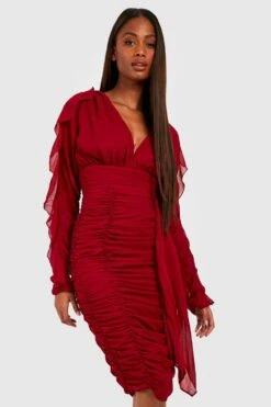 Vestito Midi In Rete Con Ruches E Scollo Profondo 6 Vestito Midi In Rete Con Ruches E Scollo Profondo -Negozio al dettaglio Vestiti fzz40554 berry xl 2