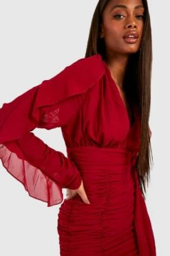 Vestito Midi In Rete Con Ruches E Scollo Profondo 7 Vestito Midi In Rete Con Ruches E Scollo Profondo -Negozio al dettaglio Vestiti fzz40554 berry xl 3