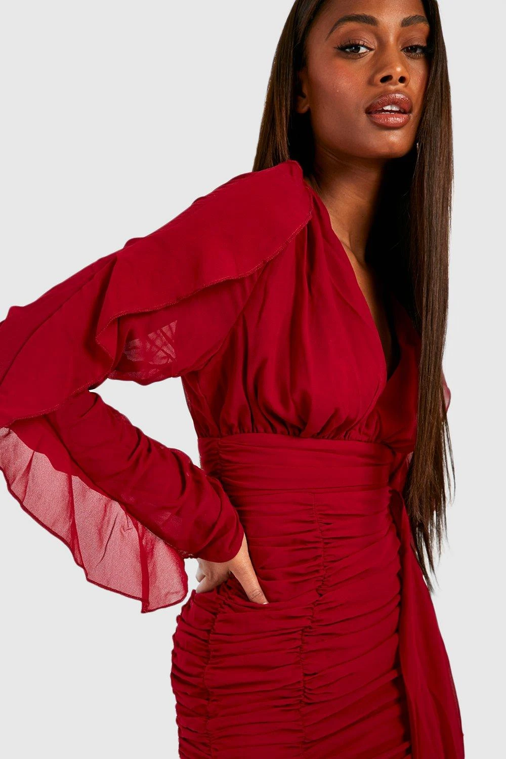 Vestito Midi In Rete Con Ruches E Scollo Profondo 4 Vestito Midi In Rete Con Ruches E Scollo Profondo - immagine 4