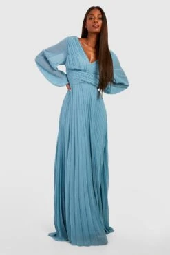 Vestito Maxi A Incrocio Con Pieghe E Scollo Profondo 6 Vestito Maxi A Incrocio Con Pieghe E Scollo Profondo -Negozio al dettaglio Vestiti fzz40586 blue xl 2