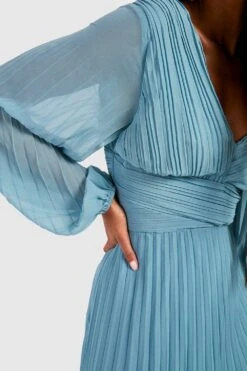 Vestito Maxi A Incrocio Con Pieghe E Scollo Profondo 7 Vestito Maxi A Incrocio Con Pieghe E Scollo Profondo -Negozio al dettaglio Vestiti fzz40586 blue xl 3