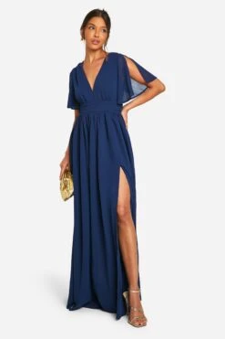 Vestito Maxi In Chiffon Con Scollo E Ruches -Negozio al dettaglio Vestiti fzz40642 navy xl 2