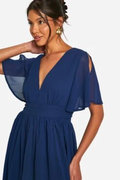 Vestito Maxi In Chiffon Con Scollo E Ruches -Negozio al dettaglio Vestiti fzz40642 navy xl 3