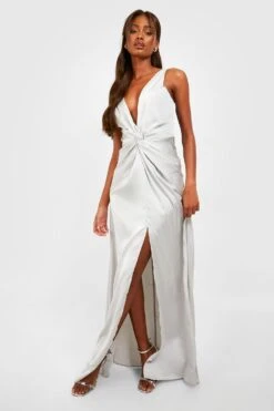 Vestito Maxi In Raso Con Dettagli Attorcigliati E Spacco