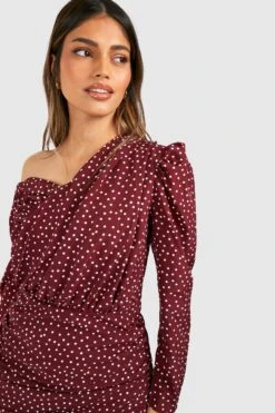 Vestito A Pois Asimmetrico Con Ruches -Negozio al dettaglio Vestiti fzz45670 burgundy xl 3