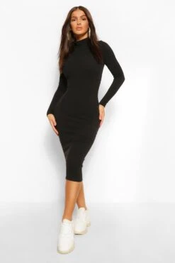 Vestito Midi Premium A Collo Alto A Coste