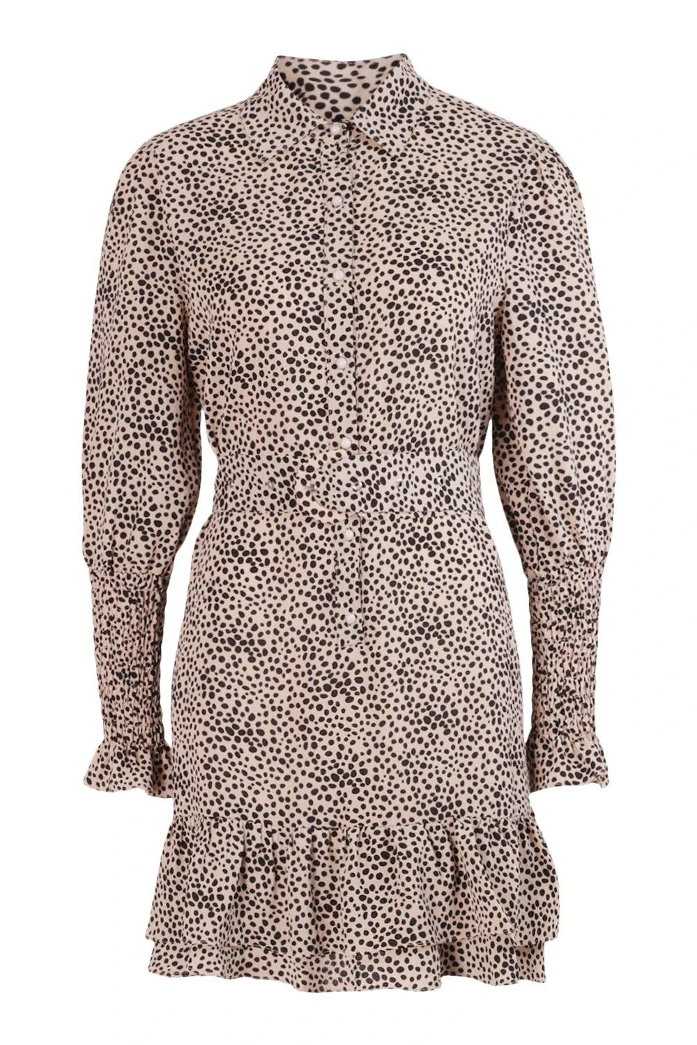 Vestito Camicia A Pois Con Cintura E Volant Sul Fondo 3 Vestito Camicia A Pois Con Cintura E Volant Sul Fondo - immagine 3