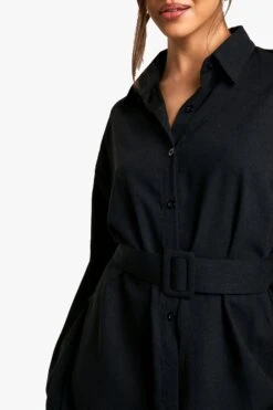 Vestito Camicia A Maniche Lunghe Con Cintura E Bottoni -Negozio al dettaglio Vestiti fzz53963 black xl 3