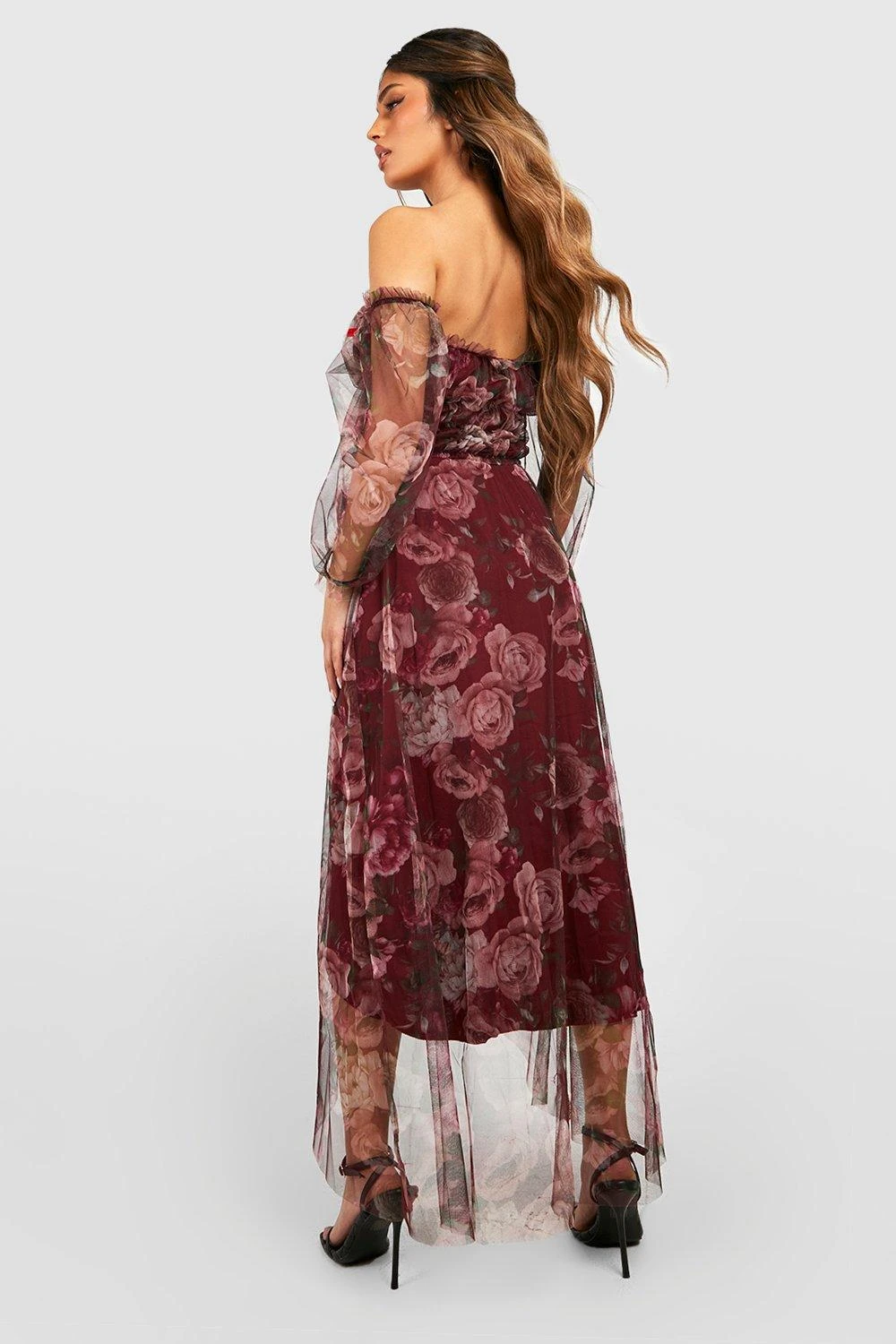 Vestito Maxi In Rete A Fiori Con Ruches 2 Vestito Maxi In Rete A Fiori Con Ruches - immagine 2