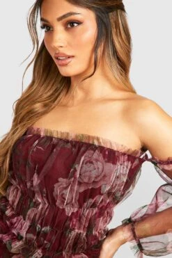 Vestito Maxi In Rete A Fiori Con Ruches 7 Vestito Maxi In Rete A Fiori Con Ruches -Negozio al dettaglio Vestiti fzz62106 berry xl 3