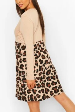 Vestito Grembiule Leopardato Con Maniche A Contrasto -Negozio al dettaglio Vestiti fzz62833 stone xl 1