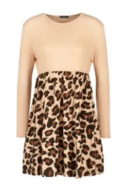 Vestito Grembiule Leopardato Con Maniche A Contrasto -Negozio al dettaglio Vestiti fzz62833 stone xl 2