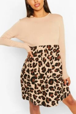 Vestito Grembiule Leopardato Con Maniche A Contrasto -Negozio al dettaglio Vestiti fzz62833 stone xl 3