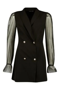 Vestito Blazer Con Maniche In Organza E Bottoni -Negozio al dettaglio Vestiti fzz70362 black xl 2