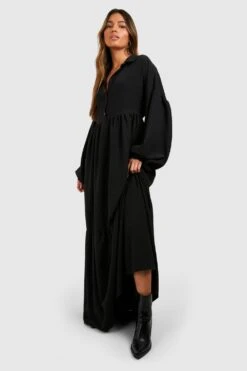 Vestito Camicia Maxi Oversize Con Balze