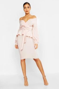 Vestito Scaldacuore Midi Con Spalle Scoperte E Volant Sul Fondo -Negozio al dettaglio Vestiti fzz87772 blush xl 3