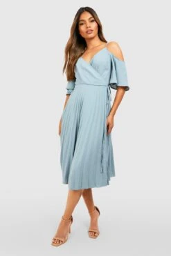 Vestito Skater Midi Da Cerimonia Con Pieghe Sulle Spalle -Negozio al dettaglio Vestiti fzz99167 blue xl 2