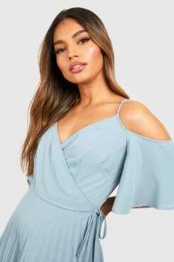 Vestito Skater Midi Da Cerimonia Con Pieghe Sulle Spalle -Negozio al dettaglio Vestiti fzz99167 blue xl 3