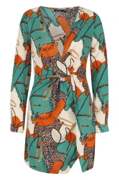 Vestito A Trapezio In Raso Con Stampa Di Catene E Dettagli Attorcigliati -Negozio al dettaglio Vestiti fzz99520 green xl 2