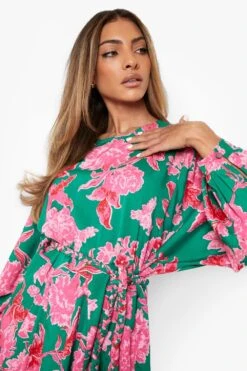 Vestito Skater A Fiori Con Cintura E Dettagli Stile Godet -Negozio al dettaglio Vestiti gzz00183 pink xl 3