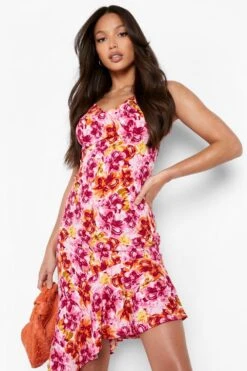 Vestito Pull-on Tall A Fiori Con Fondo Arricciato -Negozio al dettaglio Vestiti gzz00236 pink xl 3