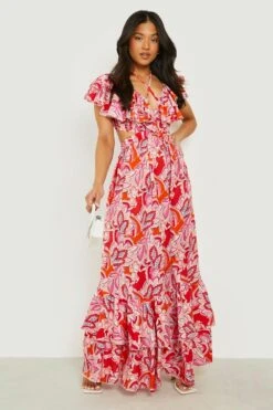 Vestito Maxi Petite In Fantasia Cachemire Allacciato Sul Retro Con Arricciature