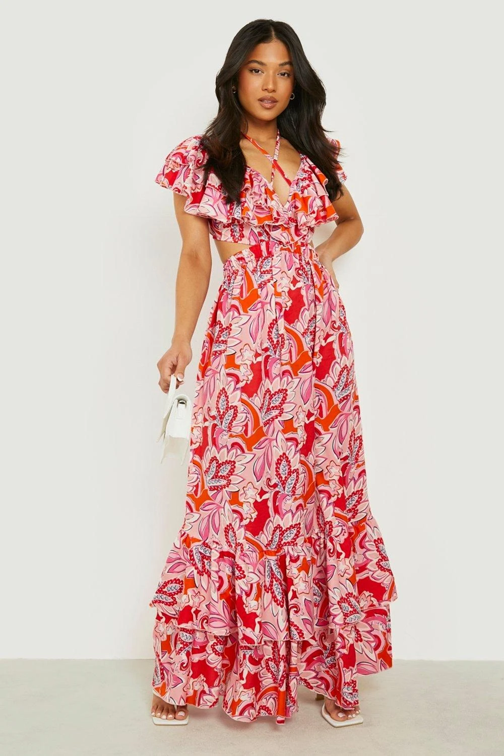 Vestito Maxi Petite In Fantasia Cachemire Allacciato Sul Retro Con Arricciature 1 Vestito Maxi Petite In Fantasia Cachemire Allacciato Sul Retro Con Arricciature