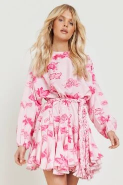 Vestito Skater A Fiori Con Cintura E Fondo Stile Godet -Negozio al dettaglio Vestiti gzz00854 pink xl 2