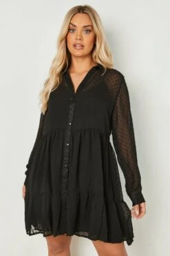 Vestito Smock Plus Size In Rete Plumetis Semi-trasparente Con Colletto -Negozio al dettaglio Vestiti gzz01038 black xl 2