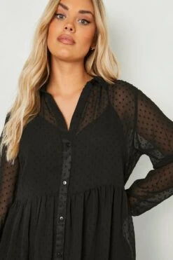 Vestito Smock Plus Size In Rete Plumetis Semi-trasparente Con Colletto -Negozio al dettaglio Vestiti gzz01038 black xl 3