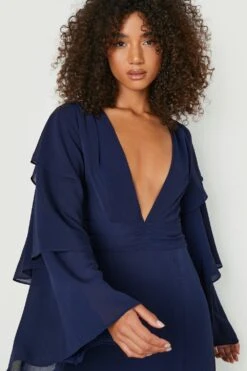 Vestito Maxi Tall Da Cerimonia Con Balze Sulle Maniche -Negozio al dettaglio Vestiti gzz01350 navy xl 3