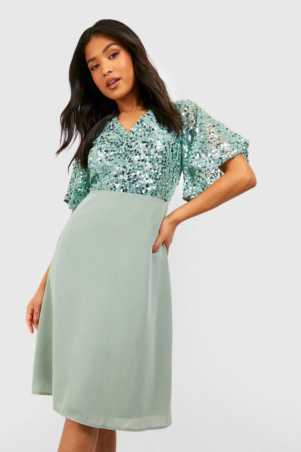 Vestito Midi Petite Da Cerimonia Con Paillettes E Maniche Ad Angelo 1 Vestito Midi Petite Da Cerimonia Con Paillettes E Maniche Ad Angelo