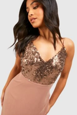 Vestito Maxi Petite Da Cerimonia Con Paillettes -Negozio al dettaglio Vestiti gzz01448 bronze xl 3