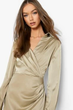 Vestito Camicia Premium In Raso Con Spalline Imbottite -Negozio al dettaglio Vestiti gzz01665 sage xl 3