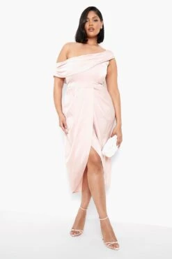 Vestito Scaldacuore Midi Plus Size Monospalla In Raso Stile Corsetto -Negozio al dettaglio Vestiti gzz01796 blush xl 2