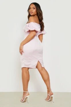 Vestito Midi Plus Size Da Cerimonia Con Scollo Bardot E Maniche A Sbuffo -Negozio al dettaglio Vestiti gzz01798 blush xl 1
