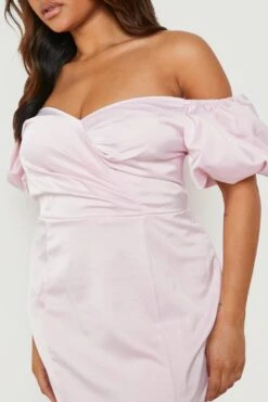 Vestito Midi Plus Size Da Cerimonia Con Scollo Bardot E Maniche A Sbuffo -Negozio al dettaglio Vestiti gzz01798 blush xl 3