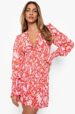 Vestito Skater A Fiori Con Maniche A Sbuffo