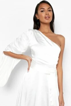 Vestito Maxi Monospalla Drappeggiato In Raso -Negozio al dettaglio Vestiti gzz02067 ivory xl 3