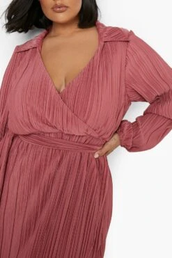 Vestito Scaldacuore Midi Plus Size Premium Plissettato -Negozio al dettaglio Vestiti gzz02097 rose xl 3