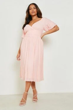 Vestito Skater Midi Plus Size In Chiffon Con Pieghe E Spalle Scoperte