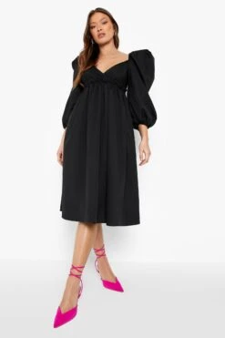 Vestito Grembiule Midi In Popeline Con Scollo A V E Maniche A Sbuffo 6 Vestito Grembiule Midi In Popeline Con Scollo A V E Maniche A Sbuffo -Negozio al dettaglio Vestiti gzz02196 black xl 2