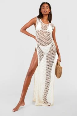 Vestito Maxi Da Mare All’uncinetto Con Spacco -Negozio al dettaglio Vestiti gzz03003 cream xl 2